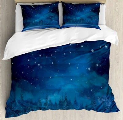 ABAKUHAUS Winter Duvet Cover Set Nighttime Painting Blue Moon