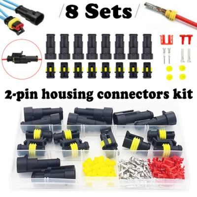 8Set Waterproof 2-Pin Car Male Female Two Way Electrical Wire Connector Plug Set - Image 1 of 4