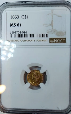 1853 $1 Gold Type 1 NGC MS61 Cover