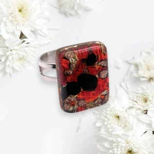 Murano Glass Ring Handmade Venetian Glass Ring Adjustable Ring 2cm x 1.5cm MGR2 - Picture 1 of 7