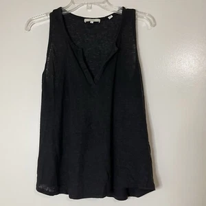 VINCE. black split collar sleeveless knit Linen tank top size medium - Picture 1 of 4