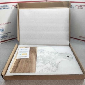 Marble and wood Cutting Board 2-in-1 Acacia Butcher Block And Charcuterie Server - Picture 1 of 4
