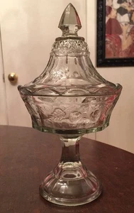 Vintage Tiara Indiana Glass Footed Candy Dish • Strawberry Pattern • Smoky Tint - Picture 1 of 12