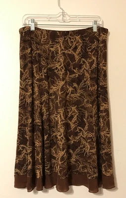 J Jill Skirt Size Medium Elastic Waist Chiffon Trim Hem Leaf Pattern 95% Rayon - Image 1 of 4
