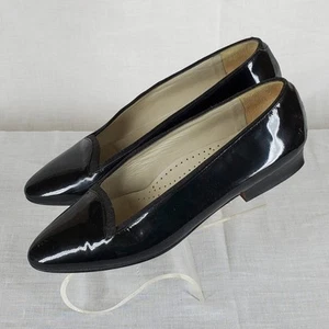 Vtg Bally black patent leather pumps flats shoes Size 6.5 M Italy 9.75in x 3in - Picture 1 of 6