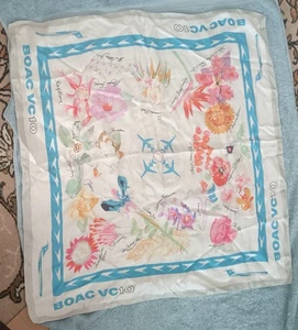 BOAC VC10 In Flight Gift - Floral Decorated Silk Scarf. - Foto 1 di 7