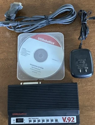 DE COLECCIÓN | US Robotics 56K V.92 Fax Modem, fuente de alimentación, cable serie-instalación CD Foto 1 de 2