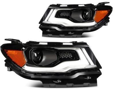 Headlight Assembly For 2017-2021 Jeep Compass HID/Xenon w/LED DRL Projector Pair - Image 1 of 4