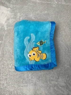 Disney Baby Finding Nemo Blanket Aqua Blue Trim Embroidered Plush Lovey 30"x40" - Image 1 of 4