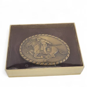 Vintage Pony Express Rider Mervyn's 1981 Commemorative Brass Belt Buckle  - Picture 1 of 3