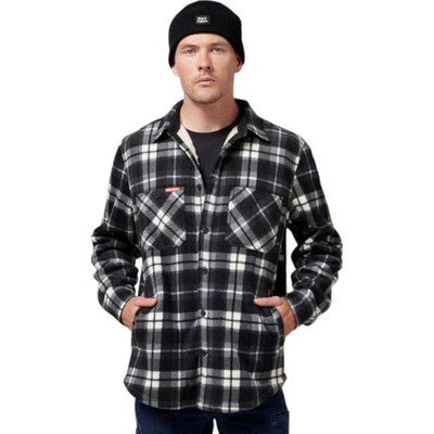 Mens Hard Yakka Legends Sherpa Fleece Jacket Shirt Black/Grey With Free Beanie - Image 1 of 4