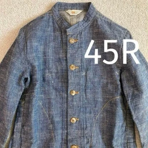 [Used] 45R/45rpm Linen Cotton Band Collar Jacket Size 3 Indigo Blue Made in JP - Picture 1 of 10