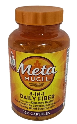 Metamucil 3 en 1 Fibra 160 Cápsulas Suplemento de Fibra de Psylio Exp 06/2028 Sellado Foto 1 de 3
