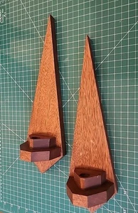 Vtg Pair of Wooden Geometric Deco Retro Candle Stick Holders Wall Mount - gwBR - Picture 1 of 8
