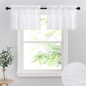 Linen Textured White Curtains Sheer Window Toppers Valances Semi-Sheer Drapes fo - Picture 1 of 12