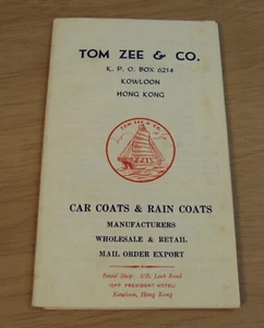 VINTAGE Auto/Regenmäntel KATALOG mit STOFF Proben ~ 'TOM ZEE & CO' ~ Hongkong ~ (JR) - Bild 1 von 11