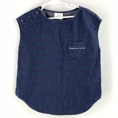 Top Hanna Andersson Niñas Pequeñas Sin Mangas Cambray Talla 6 Rayas Bolsillo NUEVO Foto 1 de 4