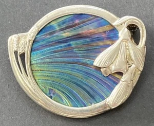 PAT CHENEY Sterling SILVER Art NOUVEAU GLASS Brooch pendant Colorful Flower - Picture 1 of 12