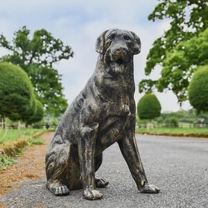 Deluxe Brushed Gold Sitting Rottweiler Dog Sculpture - Picture 1 of 7