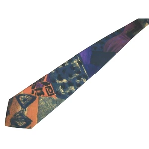 Vtg Designer Silk House Mens Necktie Tie Navy Blue Abstract Geometric 55" Short - Picture 1 of 4