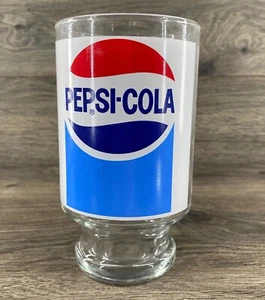 Bicchiere vintage Pepsi-Cola 12 oz piedini bicchiere da soda 7 in x 3,5 in doppia grafica - Foto 1 di 6
