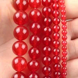 Red Jades Stone Beads Round Glass Loose Spacer Beads For Making Bracelet Gift - Picture 1 of 7