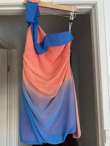 Cocktail Dress With Shawl Scarf Women’s Large. Races Dress Blue Peach - Picture 1 of 12