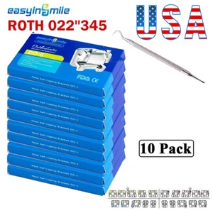 10 Pack Dental Orthodontic Self-Ligating Metal Bracket MINI Roth 022 345 w/hook  - Picture 1 of 12