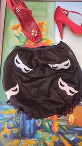 Vintage 1950's black nylon & "mask" applique novelty panties - S/M 5/6 - Picture 1 of 12