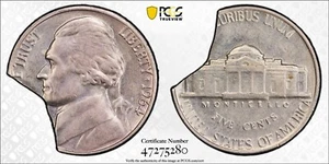 1964 Jefferson Nickel PCGS MS62 12% Curved Clip Mint Error Coin 5C Gold Shield - Picture 1 of 11