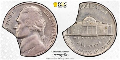 1964 Jefferson Nickel PCGS MS62 12% Curved Clip Mint Error Coin 5C Gold Shield - Image 1 of 4