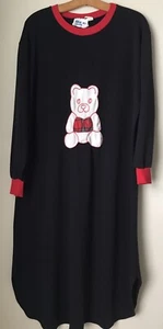 Kimberly Laine Black Nightgown L Embroidered Teddy Bear PJ Vtg 80s  - Picture 1 of 11