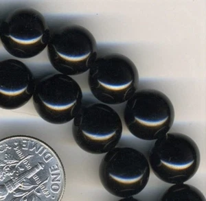 BLACK TOURMALINE (Schorl) 10mm Round Beads 16" strand - Picture 1 of 2