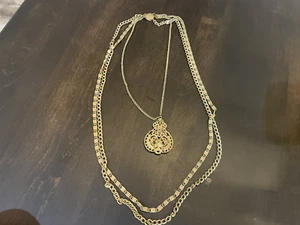Vintage Pendant Necklace Miriam Haskell Signed Floral Flower Gold Chain (NB5) - Picture 1 of 7