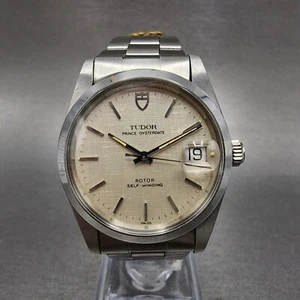 Tudor Prince Oysterdate Watch Men 35mm Linen Champagne Dial Steel Automatic74000 - Picture 1 of 15