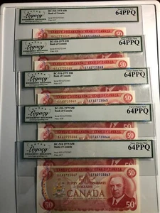 1975 Bank of Canada $50 - Bank Note's Consecutive Lot Of 5 Notes - Legacy 64PPQ - Picture 1 of 2