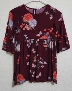 Gap Kids Girls Medium 3/4 Sleeve Floral Butterfly Print Blouse - Picture 1 of 2