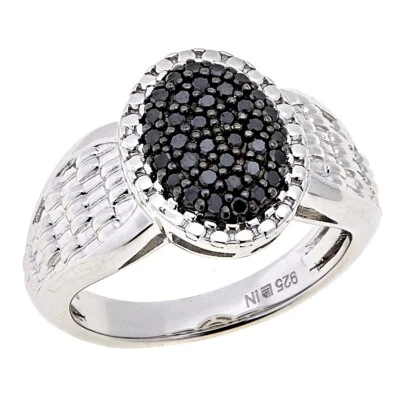 0.25ctw Real Black Diamond Womens Sterling Silver Cluster Band Ring Size 6 - Image 1 of 4