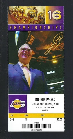 2010-11 PACERS @ LA LAKERS FULL BASKETBALL TICKET - KOBE BRYANT 41 PTS - NOV 28 Cover