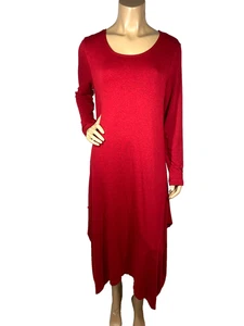 Bryn Walker Red Midi Dress Size M Asymetrical Hem Long Sleeves Round Neck - Picture 1 of 15