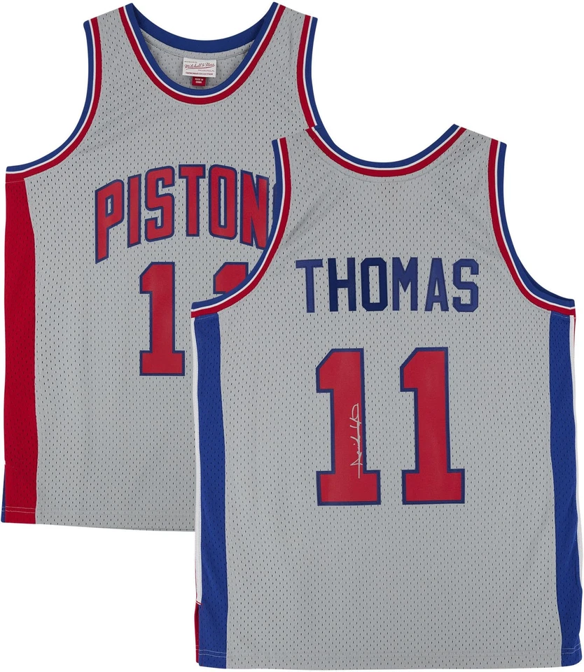 Camiseta Swingman Isiah Thomas Pistons assinada Mitchell & Ness cromada 1982-1983 - Imagem 1 de 4