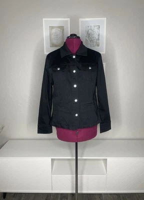 Christine Alexander Denim Jacket Women's L Black Rhinestones Swarovski Button Up - Image 1 of 4