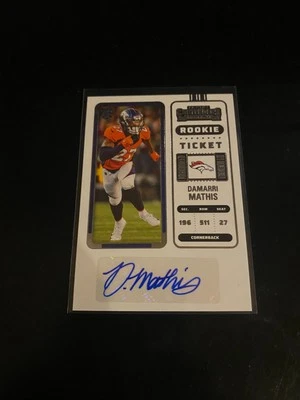 Damarri Mathis 2022 Panini Contenders Rookie Ticket Auto RC Broncos 206 - Image 1 of 2