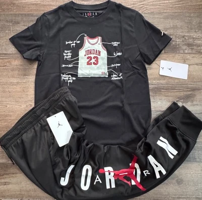 NWT Nike Air Jordan Boys YLG Black/White/Red Jersey Jogger Pants Set Large - Image 1 of 4