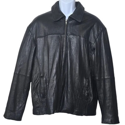 Boston Harbour Black Soft Leather Zipper Jacket Quilted Insulated Liner Men's L - Image 1 of 4