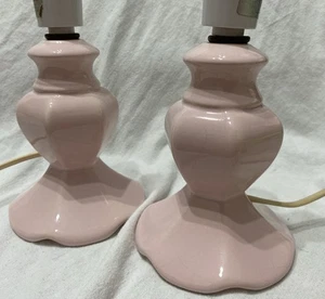 Vintage Lamp Base Pair | Soft Pink | BHS | Ceramic | Bedroom Living Room | Retro - Picture 1 of 15