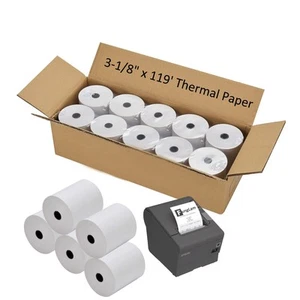 Thermal Receipt Paper Rolls 3-1/8" x 119' Thermal Paper Cash Register POS Rec... - Picture 1 of 7