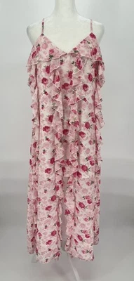 Jessica Simpson 长裙粉色花卉褶皱开衩侧仙女 Coquette 尺寸 XL — 第 1/4 张图片