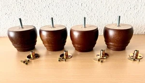 4 MÖBELFÜSSE HOLZ MASSIV KUGELFÜSSE + MONTAGEPLATTEN + SCHRAUBEN SOFA BETT 1v3 - Bild 1 von 6
