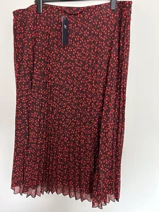 BNWT Marks & Spencer Red & Black Long pleated skirt - Size 24 - Picture 1 of 11